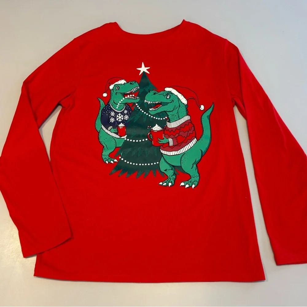 Christmas T-Rex Dinosaur red long sleeve SHIRT- Size 14 ( XL) youth - NWOT - Picture 5 of 5